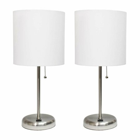 DIAMOND SPARKLE Stick Lamp with USB charging port and Fabric Shade, White, 2PK DI2751447